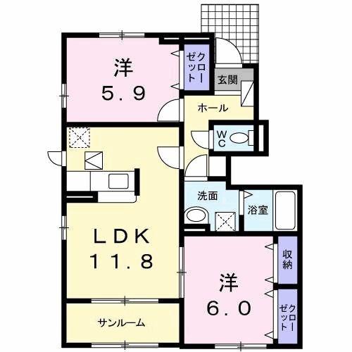 フローラ テラスK(2LDK/1階)の間取り写真