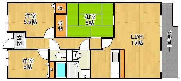 セレーノ花屋敷(3LDK/2階)の間取り写真