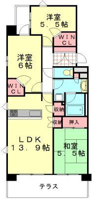 ルネサンスエア川越レジデンス(3LDK/1階)の間取り写真
