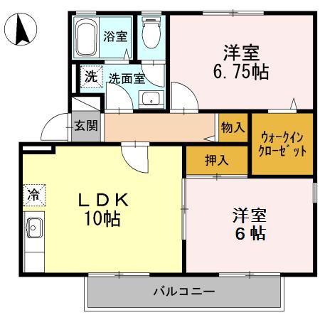 ビューラーやすらぎB棟(2LDK/1階)の間取り写真