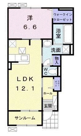 プリムローズV(1LDK/1階)の間取り写真