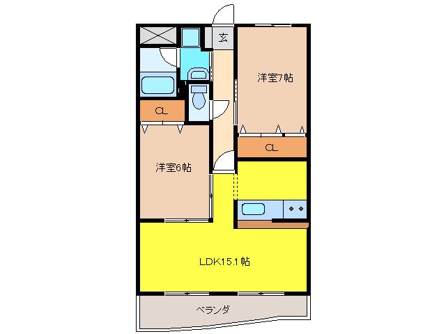 イーストオーク41(2LDK/3階)の間取り写真