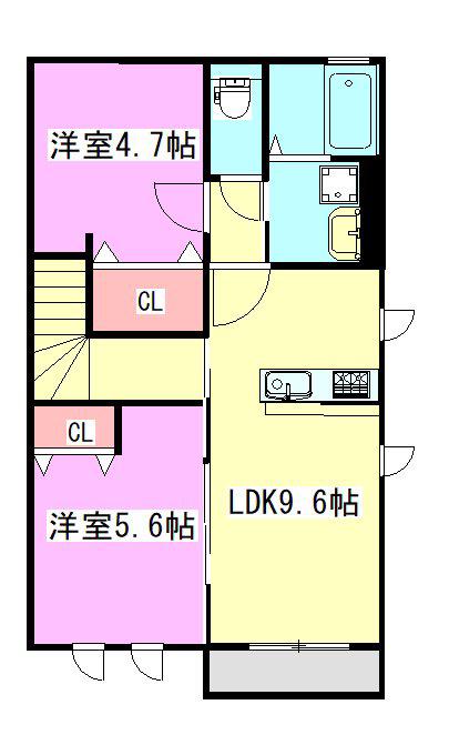 ハイム桂B(2LDK/2階)の間取り写真