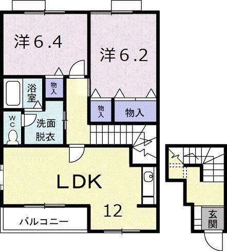 クロスローズおゆみ野(2LDK/2階)の間取り写真
