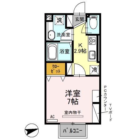 MINETTE(1K/2階)の間取り写真