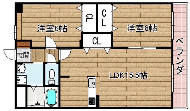 グラン・リーオ(2LDK/2階)の間取り写真