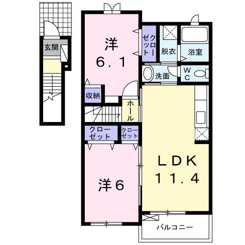 ヒューベリオン(2LDK/2階)の間取り写真