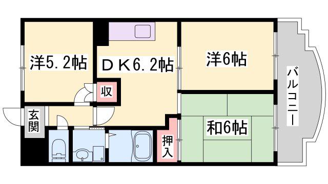 ロイヤルコーポ加古川(3DK/6階)の間取り写真