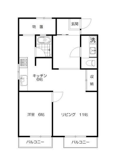 サンハイツ(1LDK/2階)の間取り写真