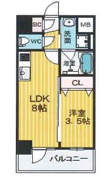 リアライズ布施駅前(1LDK/8階)の間取り写真
