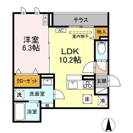 D-ROOM万願寺(1LDK/3階)の間取り写真