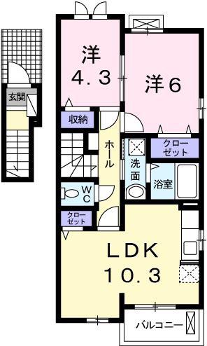 ラフレシール・ベルIII(2LDK/2階)の間取り写真