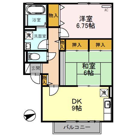 ソフィアドミール(2DK/2階)の間取り写真