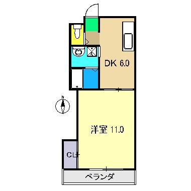 ドリームハウス 2(1DK/6階)の間取り写真