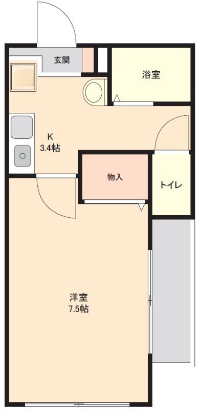 メゾン・ドゥ(1K/1階)の間取り写真