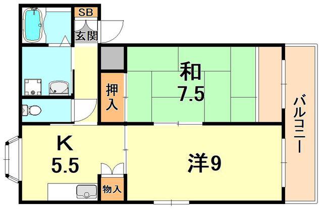 シャルマン岩屋(2K/3階)の間取り写真