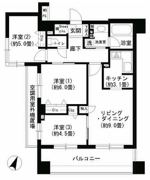 クリオ文京小石川(3LDK/8階)の間取り写真