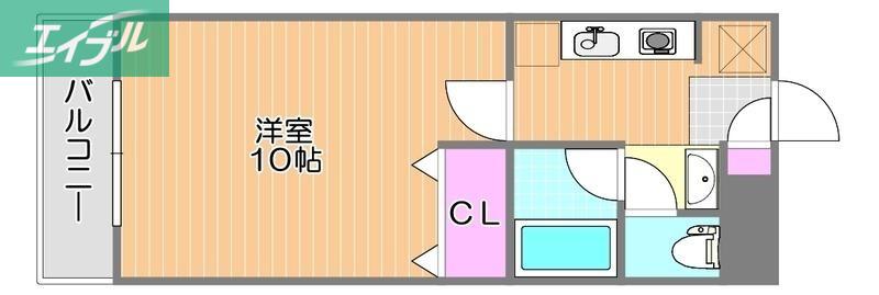 ピュアベルデ奥田本町(1K/2階)の間取り写真