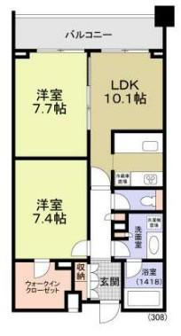 ティー・シティ六角橋(2LDK/3階)の間取り写真