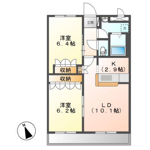 ソレイユ シャトー(2LDK/3階)の間取り写真