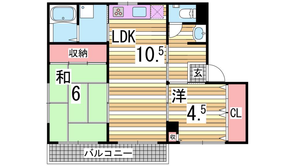 リバティ三宮(2LDK/2階)の間取り写真
