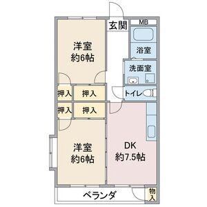 コーポ山の手(2DK/2階)の間取り写真