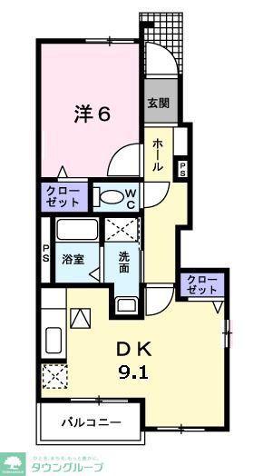 ヒルクレストII(1DK/1階)の間取り写真
