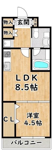 LA CASA新北野(1LDK/6階)の間取り写真