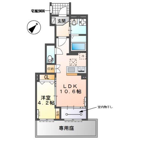 津島市中地町1丁目アパート(1LDK/1階)の間取り写真