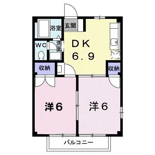 ファンタジアII(2DK/2階)の間取り写真