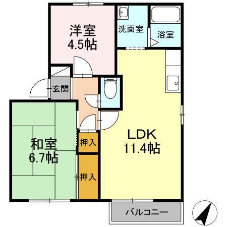 アペックス日進D(2LDK/2階)の間取り写真