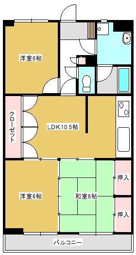 足利スカイタワー16(3LDK/2階)の間取り写真