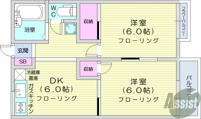 サンプレイス八乙女(2DK/1階)の間取り写真