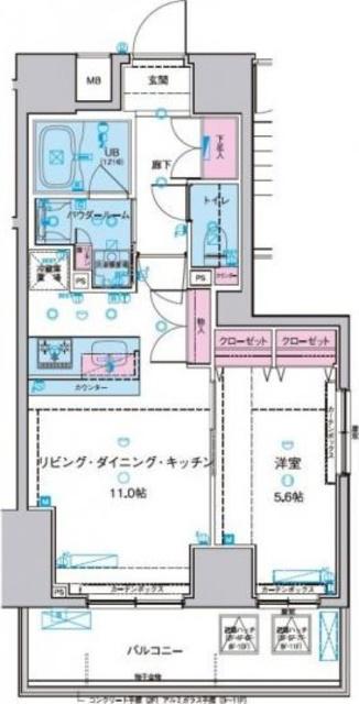 ジェノヴィア浅草IIスカイガーデン(1LDK/9階)の間取り写真
