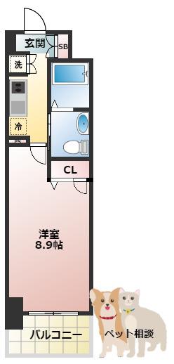 レジデンス京橋スクエア(1K/12階)の間取り写真
