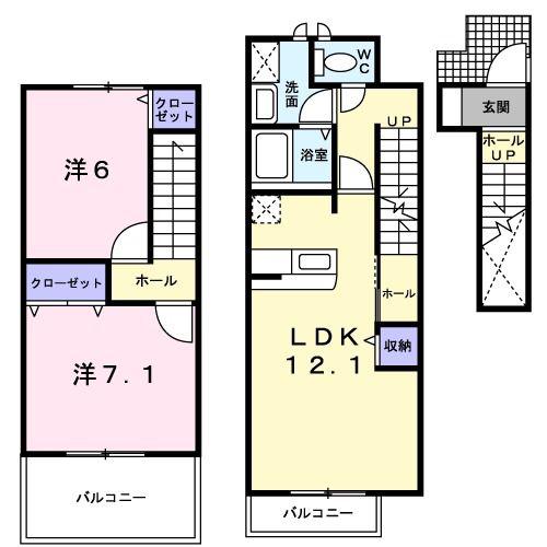 プロスベ-ルB(2LDK/2階)の間取り写真