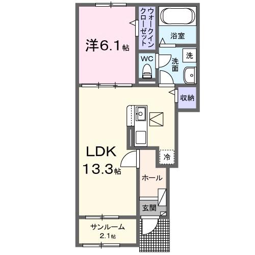 リオグランデ堤台II(1LDK/1階)の間取り写真