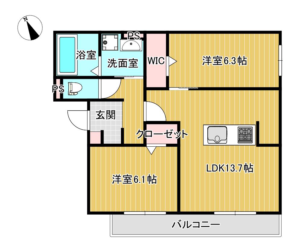 D-ROOM勝部3丁目 (2LDK/2階)の間取り写真