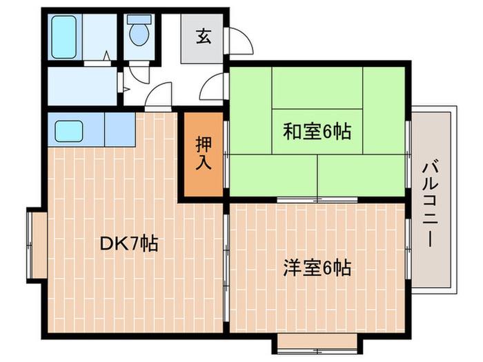 パストラル本多聞I(2DK/2階)の間取り写真