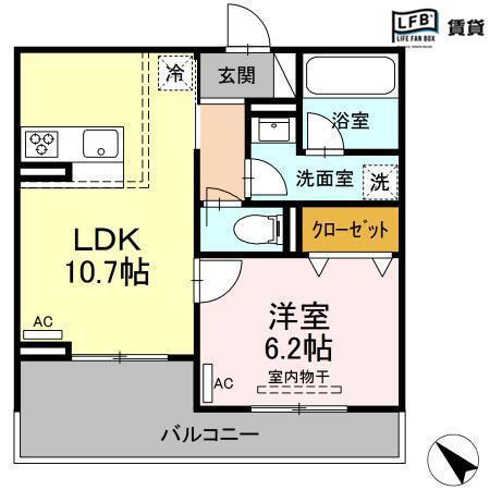 メテオール瑞穂町(1LDK/3階)の間取り写真