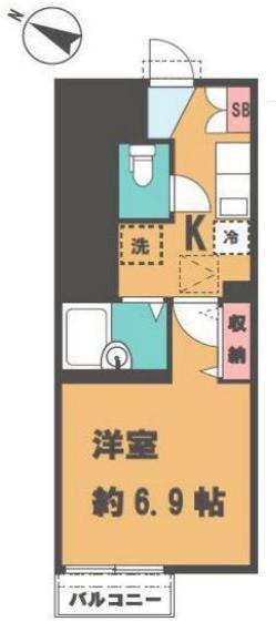 セレ千歳烏山(1K/1階)の間取り写真