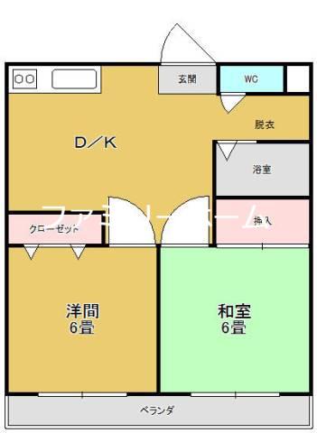 ミレニアムハイツ(2DK/2階)の間取り写真