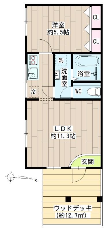 PINE TREE(1LDK/1階)の間取り写真