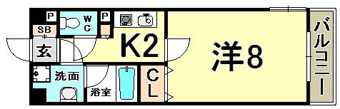 アミーグランコート三宮(1K/9階)の間取り写真