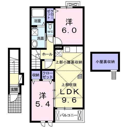 サンライトヒルズE(2LDK/2階)の間取り写真