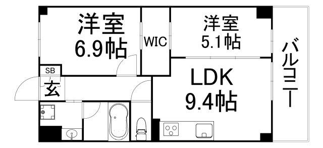 パラファーレ玉造(2LDK/7階)の間取り写真
