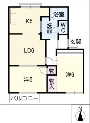 フレグランス砂田C棟(2LDK/2階)の間取り写真