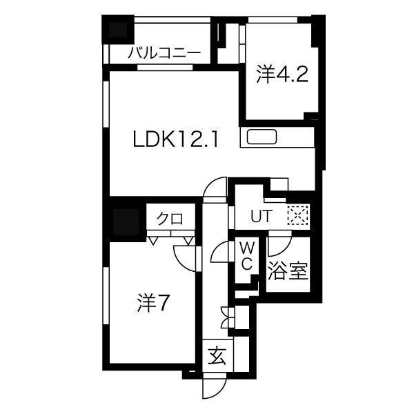 ラ・クラッセ札幌ステーションルミエール(2LDK/12階)の間取り写真