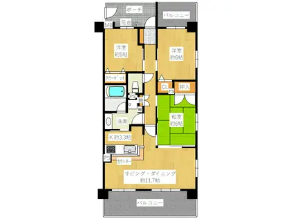 グーディッシュ川越アルバートル(3LDK/3階)の間取り写真