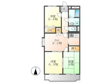 ファミーユK.A.Y(3DK/3階)の間取り写真